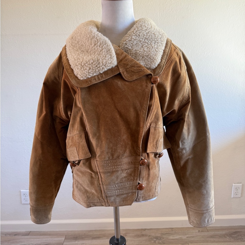 Avanti VTG 90s Oversized Suede Leather Bomber Jacket w/Sherpa Collar